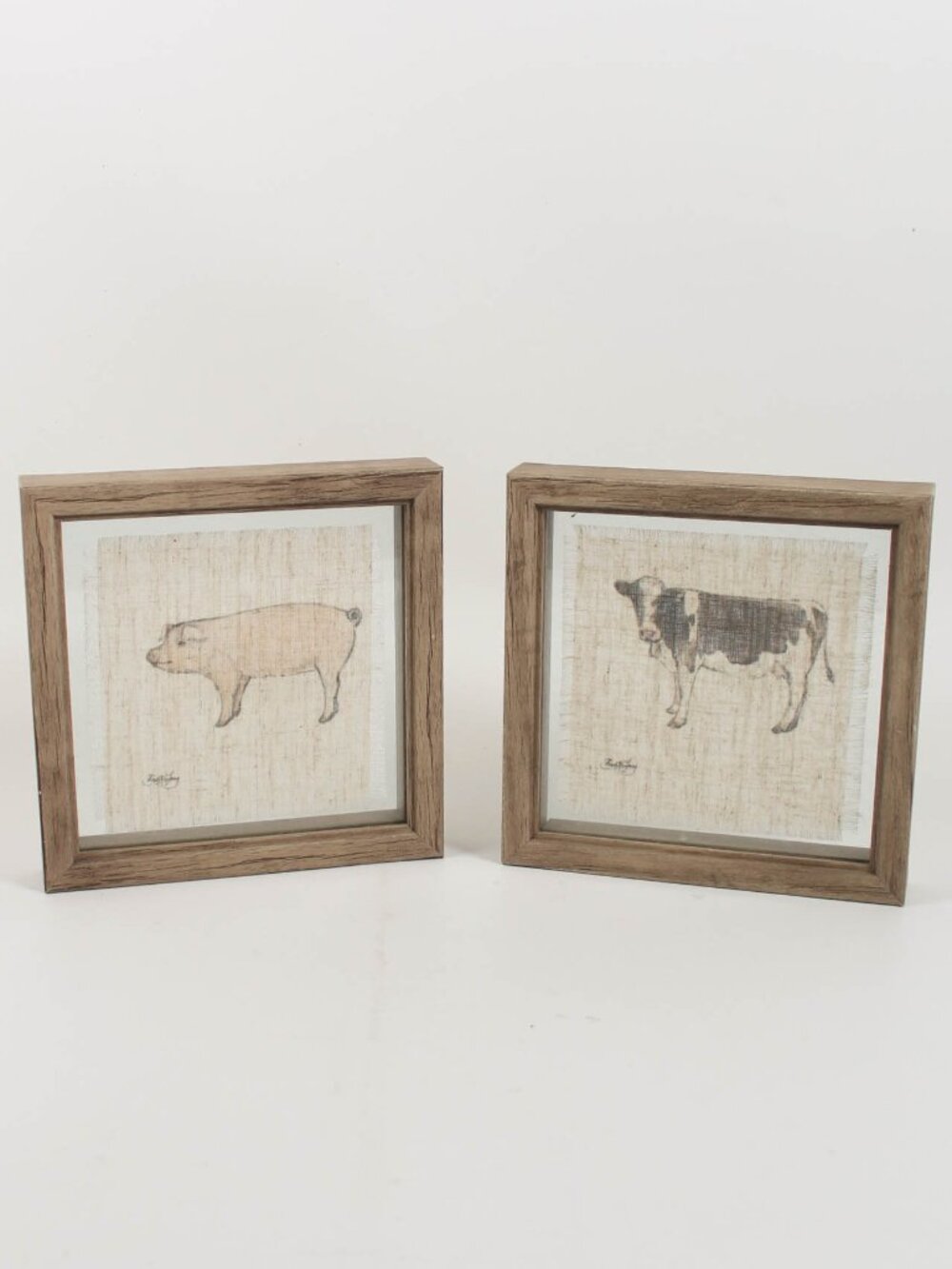 Farmhouse Cow Pig Framed Wall Art Set of 2 Rustic Country Decor